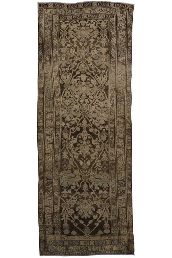 َAntique Persian Azerbaijan Small Rug - Traditional Wool Brown Floral Design - 89643