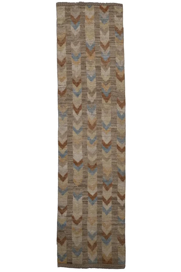 New Afghan Runner Rug - Transitional Wool Colorful Geometric Design - 98503