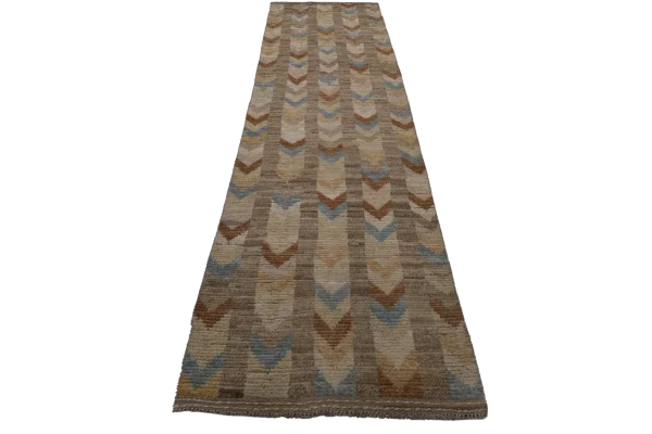 New Afghan Runner Rug - Transitional Wool Colorful Geometric Design - 98503 - Image 4