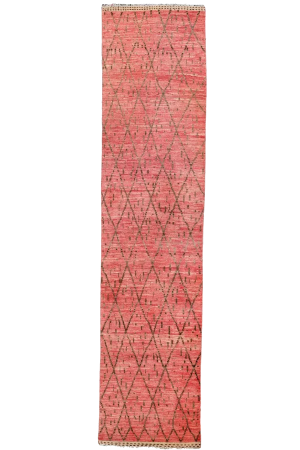 New Afghan Runner Rug - Transitional Wool Pink Allover Design - 98501