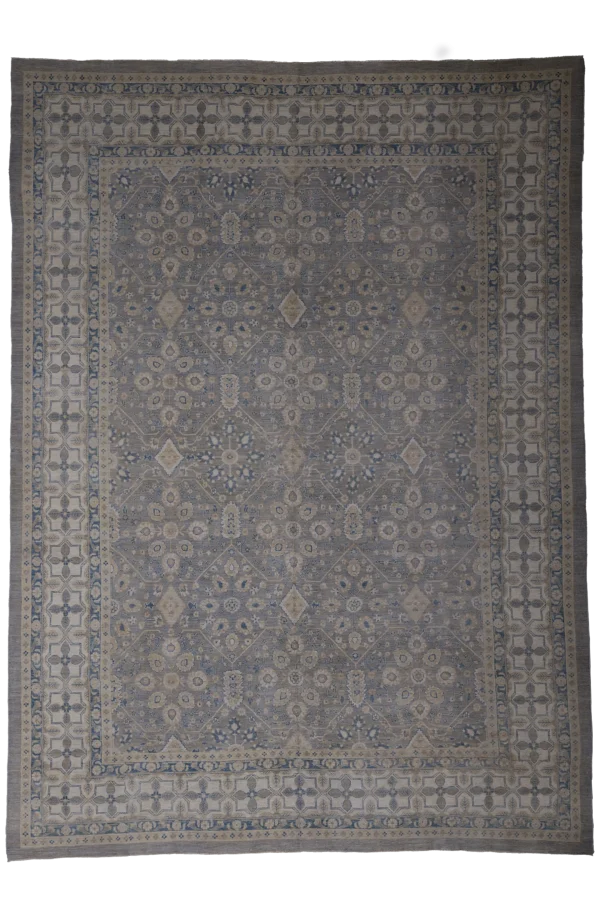 New Afghan Tabriz Area Rug - Transitional Wool Taupe Geometric Design - 93887