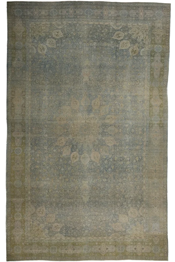 Antique Persian Tabriz Oversize Rug - Traditional Wool Blue Medallion Design - 99443