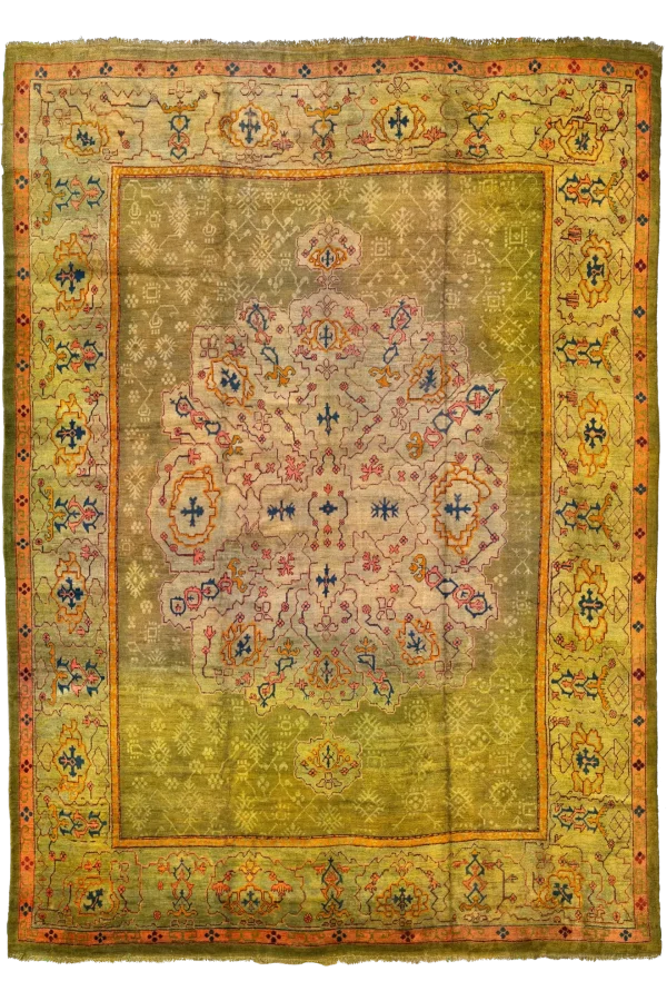 Antique Turkish Oushak Oversize Rug - Transitional Wool Green Medallion Design - 99578