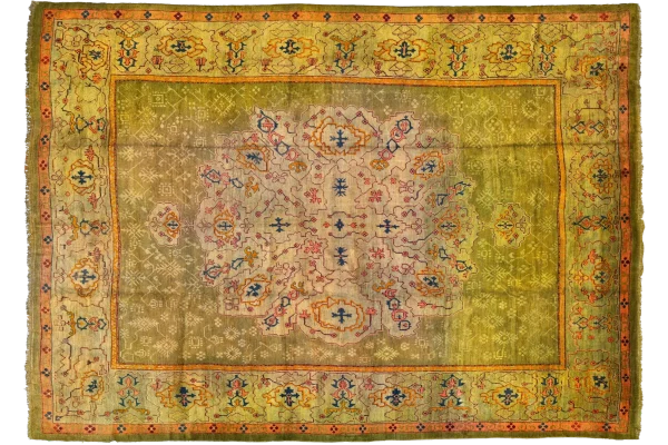 Antique Turkish Oushak Oversize Rug - Transitional Wool Green Medallion Design - 99578 - Image 3