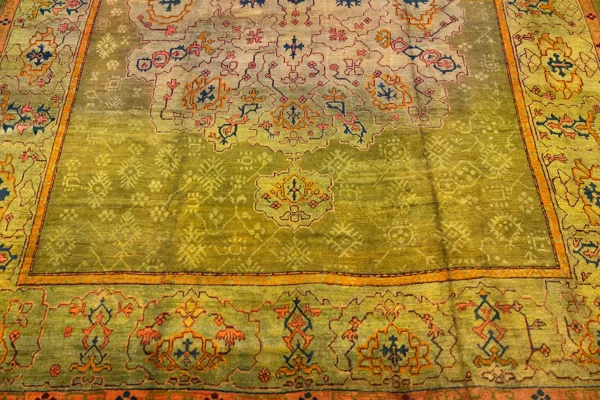 Antique Turkish Oushak Oversize Rug - Transitional Wool Green Medallion Design - 99578 - Image 6
