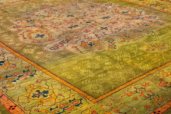 Antique Turkish Oushak Oversize Rug - Transitional Wool Green Medallion Design - 99578 - Image 5