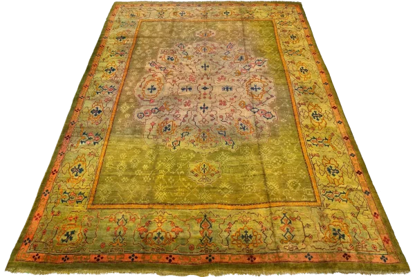 Antique Turkish Oushak Oversize Rug - Transitional Wool Green Medallion Design - 99578 - Image 4