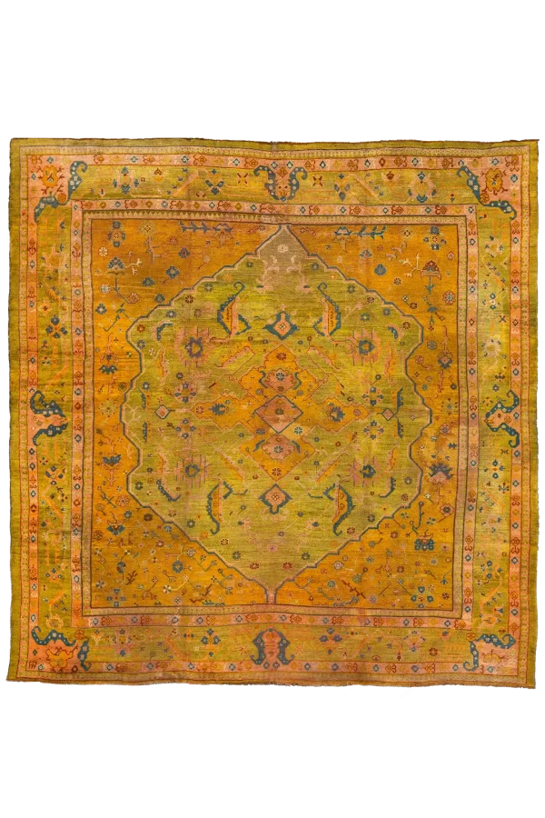 Antique Turkish Oushak Oversize Square Rug - Transitional Wool Orang Medallion Design - 99577