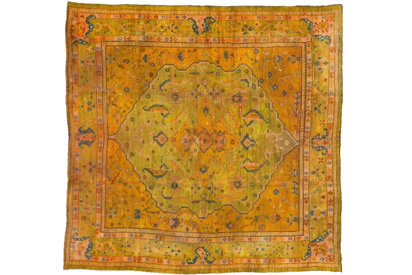 Antique Turkish Oushak Oversize Square Rug - Transitional Wool Orang Medallion Design - 99577 - Image 4