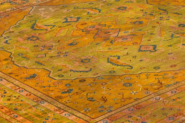 Antique Turkish Oushak Oversize Square Rug - Transitional Wool Orang Medallion Design - 99577 - Image 9