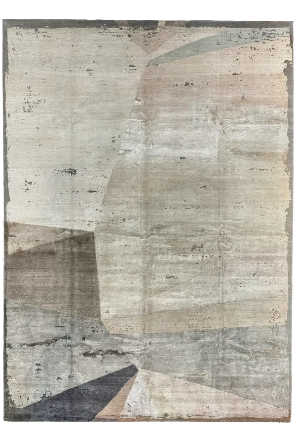 New India Area Rug - Contemporary Wool Taupe Geometric Design - 99637